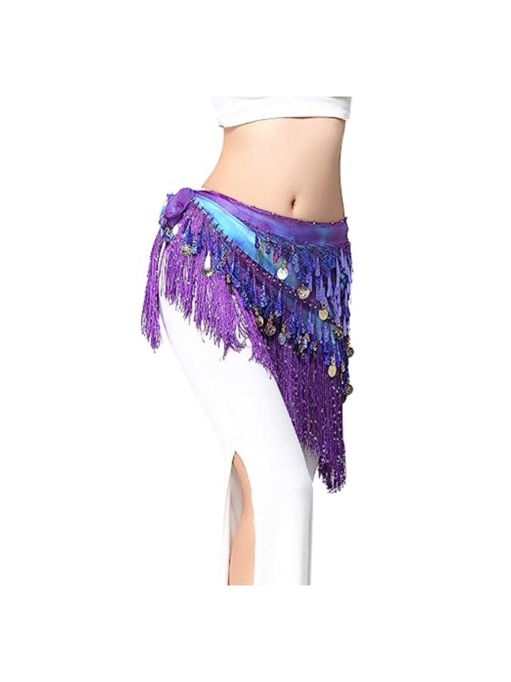 Belly Dance Hip Scarf Tassels Sequins Triangle Wrap Skirt with Coins